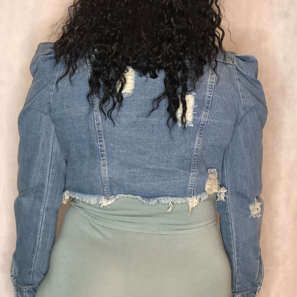 Denim puff shoulder jacket - Picture 6 of 8